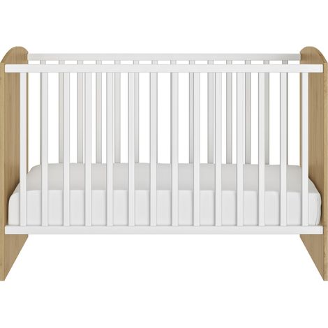 Lit évolutif bébé 60x120 cm – Sommier réglable 2 positions – Barrières fixes – Finition chêne artisan – Galipette (1/3)