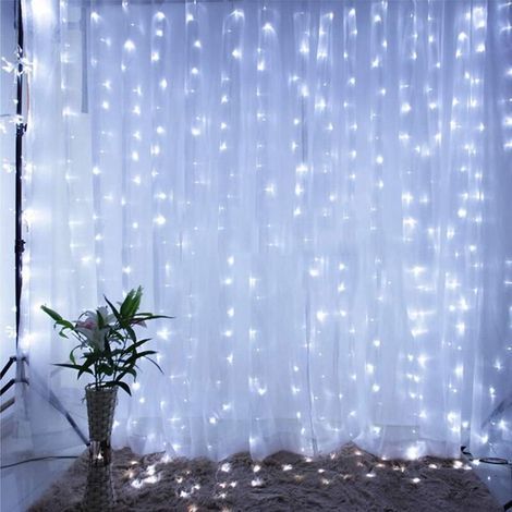 Rideau Lumineux 3 X 3 M, Rideau Lumineux Intérieur 300 Led, Rideau Lumineux Extérieur Avec 8 Modes Et Prise Ue, Étanche Ip44, Rideau Lumineux Led Pour La Saint-Valentin, Fête (Blanc Froid )