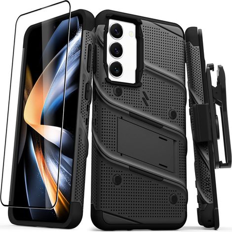 Zizo Bolt Serie – Gepanzerte Samsung Galaxy S23+ Hülle mit 9H-Glas für den Bildschirm + Halterung mit Ständer (schwarz) (1/5)
