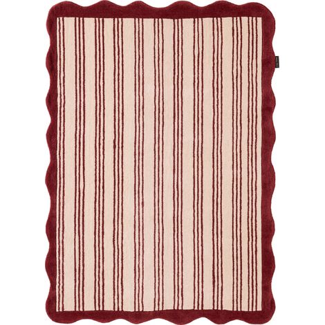 Tapis rouge fait main en laine coton motif rayé premium - 160 x 230 cm (1/5)