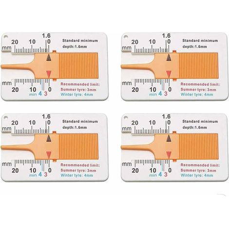 4 jauges de profondeur de pneu en plastique, règle en plastique pour pneus de voiture, jauge de profondeur de pneu en plastique (1/5)