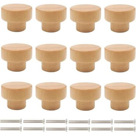 Boutons de Porte en Bois, 12 Pièces Poignées de Meuble, Bouton de Tiroir en Bois, Poignées de Boutons Rond Poignées de Tiroir de Placard, Poignées de Porte de Commode de Meuble