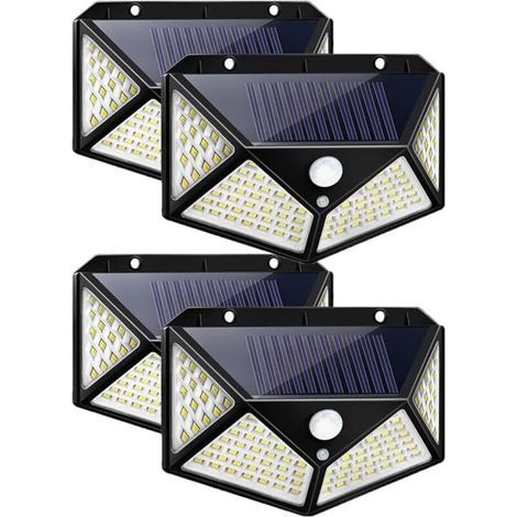 Lampe solaire d'extérieur 100 LED , éclairage de jardin , étanche , avec détecteur de mouvement , applique murale solaire , 3 modes de jardin (lot de 4) [Classe énergétique A+++] (1/5)