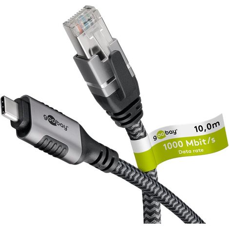 Cavo Ethernet da USB-C™ 3.1 a RJ45, 10 m, collega router, modem o switch di rete alla porta USB-C™ di un laptop, tablet o smartphone. Lunghezza del Cavo 10 m