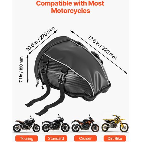 Sacoche arrière de moto, 10 L, sac de selle moto avec housse de pluie imperméable, sac à dos de rangement pour bagages multifonctionnel en cuir, avec bandoulière et poche intérieure, noir (1/5)