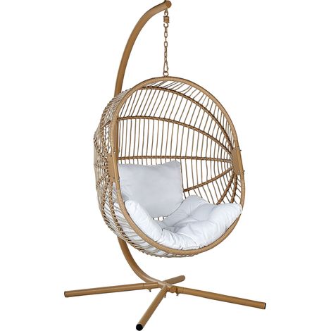 Silla colgante con soporte de ratán beige blanco ovalada estructura metal Acri (1/5)
