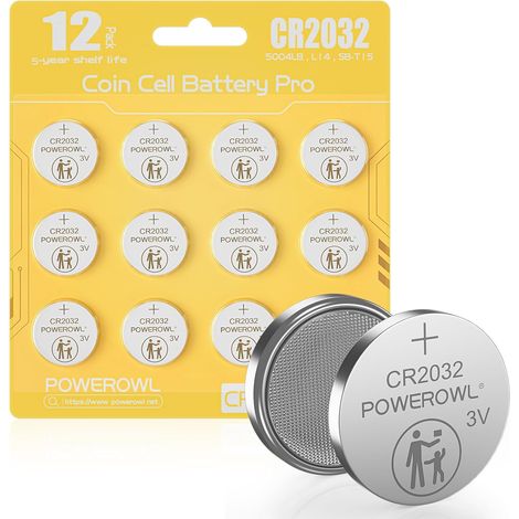 3V Piles CR2032BP Lithium Lot de 12, Alimentation Stable pour Consoles de Jeux Portables, Jouets Interactifs et Livres Sonores, Jaune