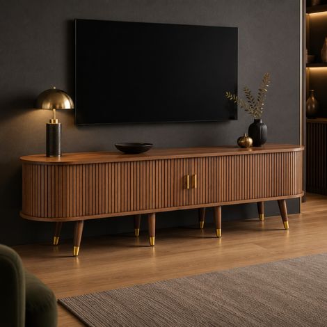 Mobile TV 175x38x45 cm in MDF colore noce, con spazio contenitore per soggiorno FloraGrace (1/5)