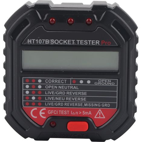 HT107B Testeur de Prises avec Écran LCD, Détecteur de Circuit Électrique US 90-250V, Fréquence (1/5)