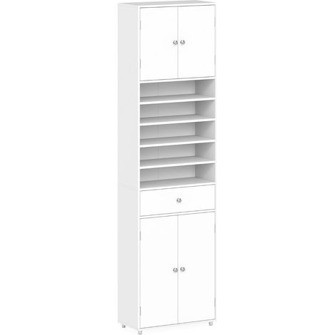 Mueble alto de almacenaje 50x24x180 cm con 2 armarios y un cajón estilo moderno fabricado en MDF blanco 200017310