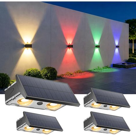 4er-Pack Lampe Solaire Murale Extérieure RGB, Lumière Up & Down, Étanche IP65, Sans Fil pour Jardin, Terrasse, Piscine, Fête (1/5)