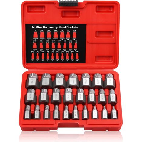Set di 25 estrattori per viti con testa esagonale e scanalatura multipla, strumento estrattore per bulloni facile da usare, estrattore per viti arrotondate resistente in acciaio legato al cromo-molibd