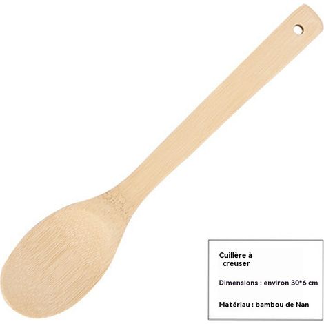 ensemble d ustensiles de cuisine en bambou avec spatule et cuillere a egoutter manche long resistant a haute temperature pour poeles antiadhesives (1/3)