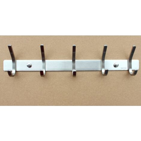 BUNTHAUS Garderoben-Wandhalterung mit 5 Doppelhaken zum Aufhängen – 38 cm, rustikale robuste Haken aus SUS304-Edelstahl – Kleider-, Handtaschen-, Handtuch-Wandhaken – 1 Packung (1/3)