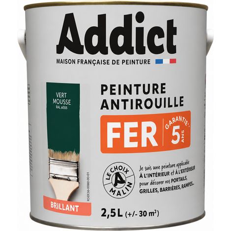 Peinture Addict Fer Verte 2.5l Peinture Fer Haute Protection Couleur Vert. - Addict