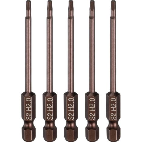 5pcs Embout De Tournevis À Tête Hexagonale Plate H2.0 (2mm) Embout Magnétique 1/4" Tige Hexagonale 75mm (3") Long Acier S2 Embout Hexagonal Métrique Clé Douille, Finition Cuivrée (1/5)