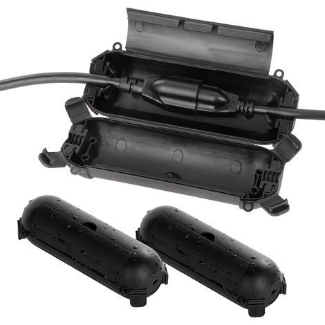 Confezione da 2 coperture resistenti alle intemperie per prolunghe esterne - Scatola di giunzione resistente alle intemperie per prese, spine e utensili elettrici esterni - Nero