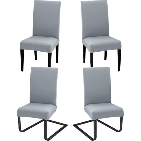 Housses de chaise extensibles 4 pièces gris clair pour salle à manger (1/5)