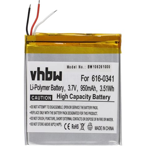 vhbw Akku Ersatz für Apple P11G68-01-S0 für MP3-Player Musik Player (950 mAh, 3,7 V, Li-Polymer)