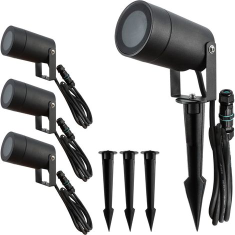 Spots extérieurs design avec piquet X4 - Pour Ampoule LED GU10 - Étanche IP65 - Orientables - Fixations discrètes - Noir (1/5)