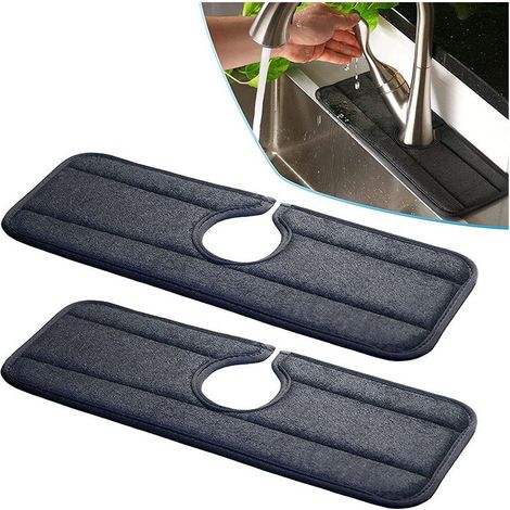 Tapis d'évier pour robinet de cuisine, design original, tissu en microfibre absorbant, protection anti-éclaboussures et récupérateur d'égouttement lavable en machine pour poignée de robinet [noi (1/5)