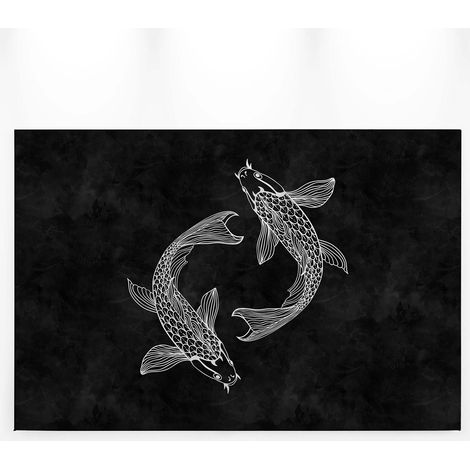 Tableau poissons japonais noir & blanc | Tableau poisson blanc sur fond noir pour salle de bain | Tableau moderne déco salon 0,9 x 0,6 m (1/5)