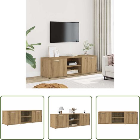 Meuble tv bois d'ingénierie - Meuble TV chêne artisanal 120x34x37 cm bois d'ingénierie (1/5)