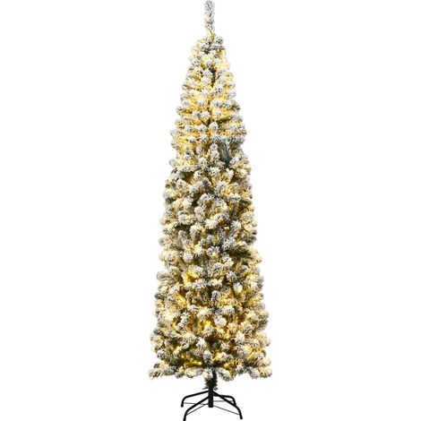 COSTWAY 225 cm Árbol de Navidad, Abeto Artificial Nevado Iluminado con 350 Luces LED Cálidas, Agujas en PVC y Base Plegable de Metal, 641 Ramas (1/5)