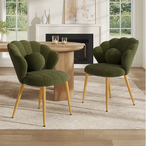 2er-Set Stühle 60 × 62,5 × 83 cm aus grünem Plüschstoff mit Schalenrücken – MEUBLIV (1/5)