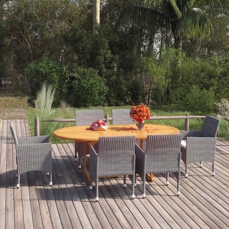 Ensemble Table et Chaise de Jardin 7 pcs - Ensemble de salle à manger de jardin Résine tressée Gris BV990039 - BonneVie (1/5)