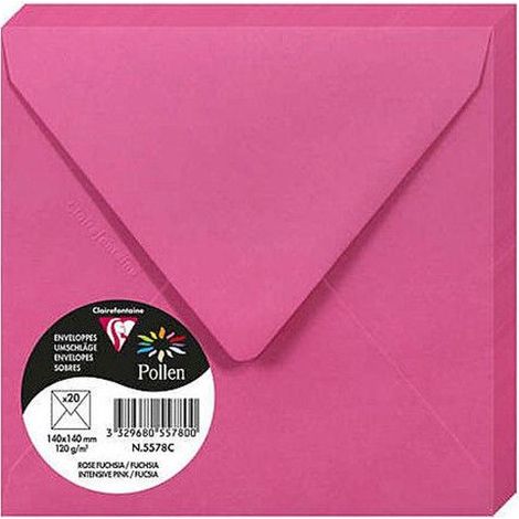 Enveloppe - CLAIREFONTAINE - Pollen 140x140 - Rose fuchsia - 120g - Lot de 20