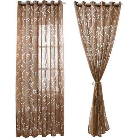 2 Pièces Rideaux Voilage Brun 100x250 cm avec Motifs de Feuilles Décoration Élégante de Salon Chambre Salle à Manger (1/4)