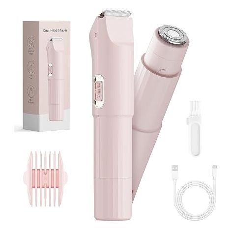 Electric Shaver, Facial and Intimate Area Trimmer for Legs, Arms, Armpits and Swimsuit, USB Rechargeable with Cable, Pink (1/5)