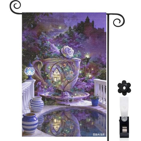Drapeau de jardin arche florale et lumières scintillantes 30 x 45 cm décoration cour et balcon (1/5)