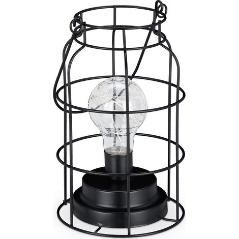 Lampe de table avec grillage décoratif style industriel 30 x 20 cm ambiance chaleureuse en métal noir (1/4)