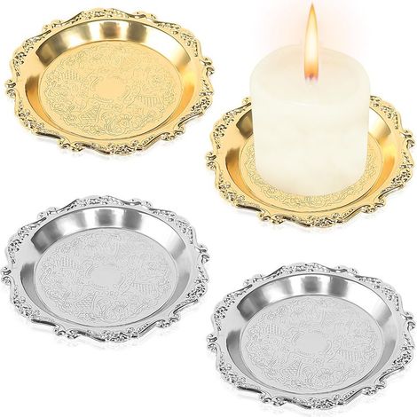Lot de 4 bougeoirs en métal - Soucoupe universelle - Bougeoir rond pour bougies et décoration de la maison (10 cm) (1/5)