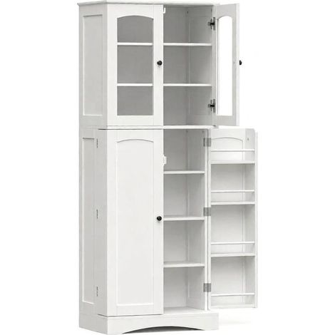 CHICFURN Credenza da cucina bianca 60 x 40 x 162 cm in MDF, truciolato e acrilico, 70 kg (1/5)