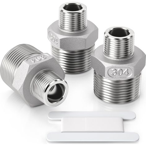 3 pièces 1/2 "mâle à 3/4" mâle BSP filetage en acier inoxydable 304 douille hexagonale connecteur de réduction pour la Conversion de raccordement de tuyau (1/5)