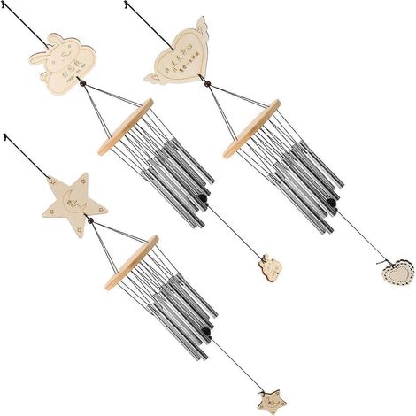 Carillons éoliens suspendus en bois et aluminium, ensemble de 3 pièces pour la décoration (1/5)
