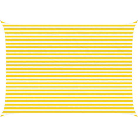 Voile d'ombrage à rayures jaunes et blanches, 5 x 3,5 mètres, tissu Oxford 100% polyester. (1/5)