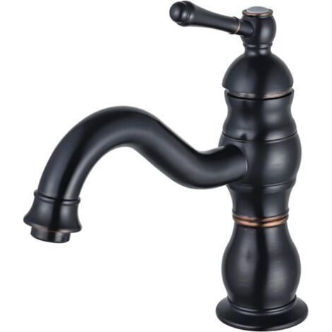 Robinet de salle de bain vintage noir, pivotant à 360°, mitigeur de lavabo, mitigeur monocommande en laiton, robinet de salle de bain (1/5)