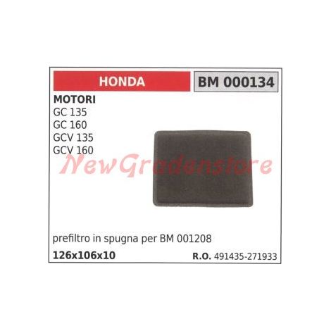 Prefiltro in spugna aria HONDA motori GC 135 160 GCV 135 160 000134