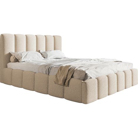 Emporius – Lit coffre 160x200 Palermo – Lit rembourré avec rangement – Tissu durable imitant la laine de mouton – Design moderne beige