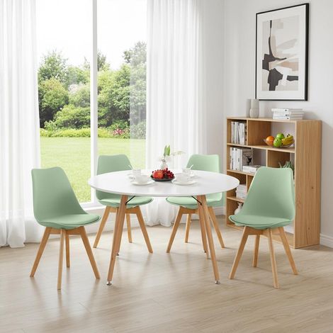 Esstisch-Set mit 4 Stühlen, skandinavisch, weißer Tisch, eiscreme-grüne Stühle, 120cm (1/5)