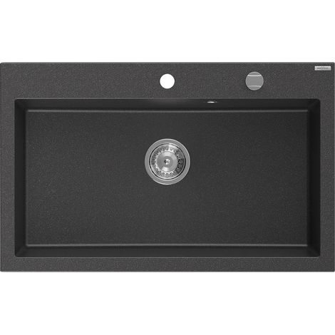 Mexen Elix Granitspüle 1-beckig 800 x 500 mm, schwarz gesprenkelt, Siphon Chrom - 6527801005-76 (1/5)