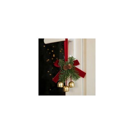 Élégante suspension pour sapin de Noël avec ruban de velours, clochettes et pommes de pin, décoration de fenêtre (3 clochettes). (1/5)