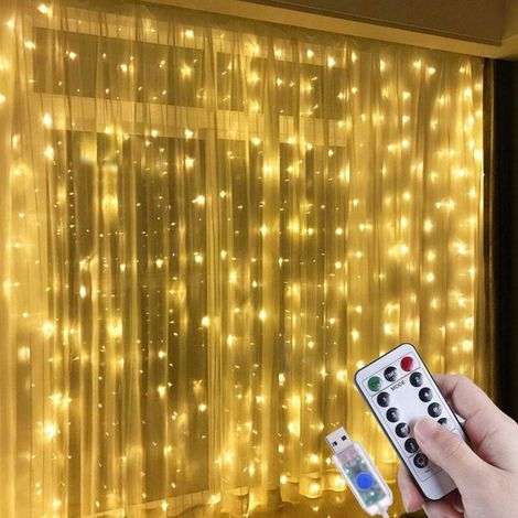 UlisemRideau lumineux extérieur 3x3m, guirlande lumineuse rideau USB 300 LED, décoration de Noël fenêtre éclairée (1/4)