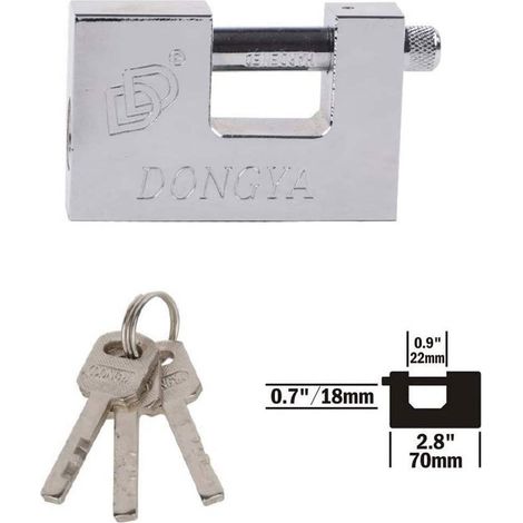 Lucchetto di sicurezza con chiave rettangolare in acciaio con 3 chiavi catenaccio antiscasso cancello 70 mm (1/4)