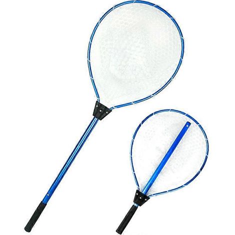 Épuisette de pêche en silicone anti-accrochage avec canne à pêche télescopique en alliage d'aluminium (bleue) (1/2)