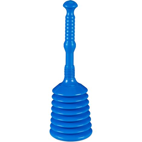 Relaxdays Suction Cup Plunger, HWD: 49 x 15.5 x 15.5 cm, Drain Tamper, Unclogging, WC, Washbasin & Shower, Plastic, Blue